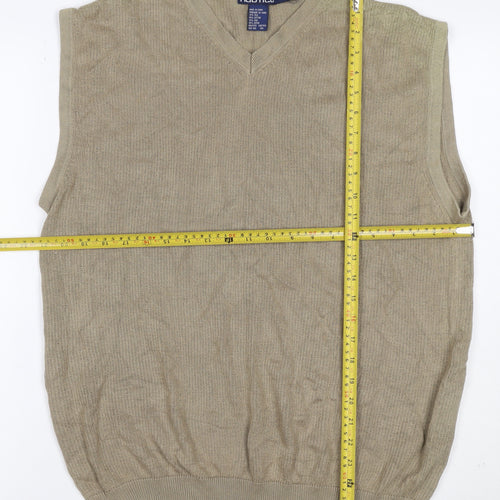 Nautica Men’s Beige XL Silk Cotton V-Neck Knit Jumper Vest