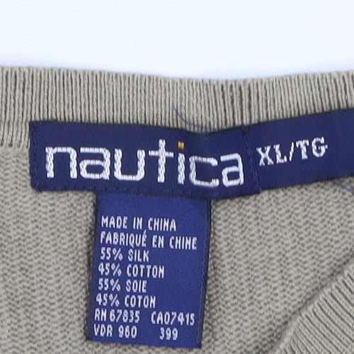 Nautica Men’s Beige XL Silk Cotton V-Neck Knit Jumper Vest