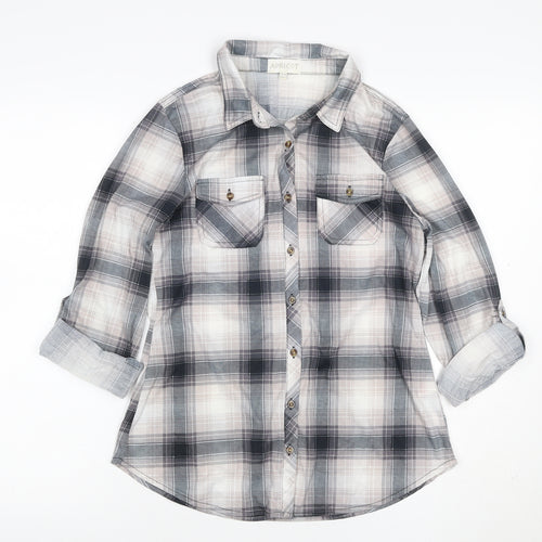 Apricot Women’s Grey Plaid Button-Up Shirt UK 10 Long Sleeve Pockets