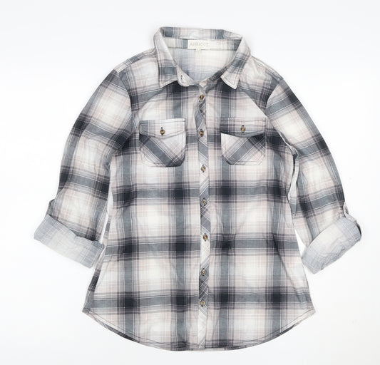 Apricot Women’s Grey Plaid Button-Up Shirt UK 10 Long Sleeve Pockets