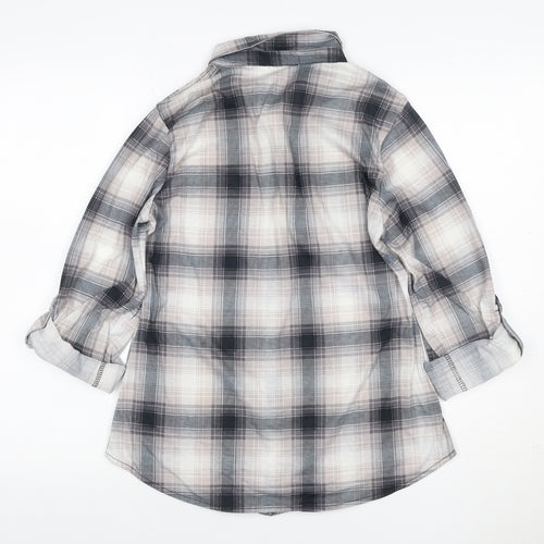 Apricot Women’s Grey Plaid Button-Up Shirt UK 10 Long Sleeve Pockets