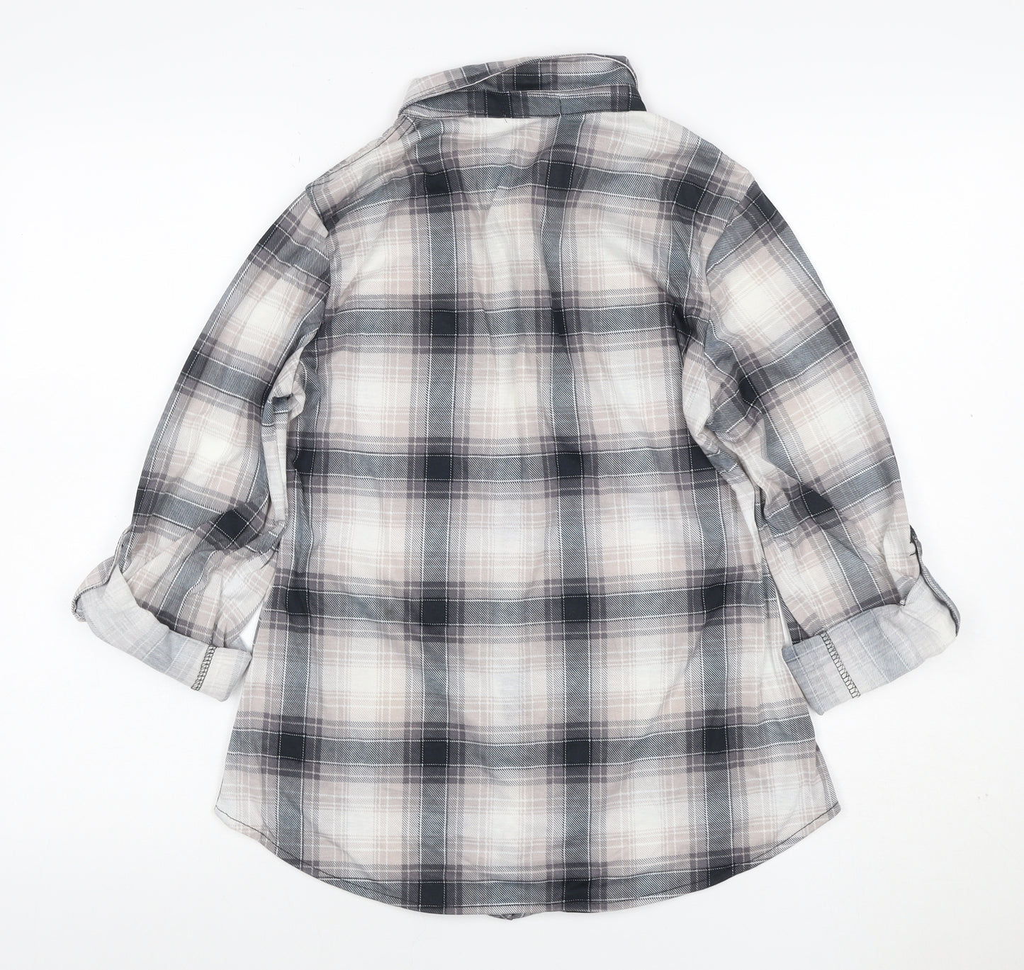 Apricot Women’s Grey Plaid Button-Up Shirt UK 10 Long Sleeve Pockets
