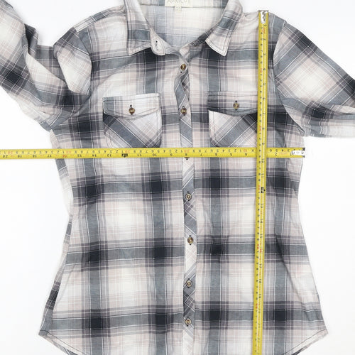 Apricot Women’s Grey Plaid Button-Up Shirt UK 10 Long Sleeve Pockets