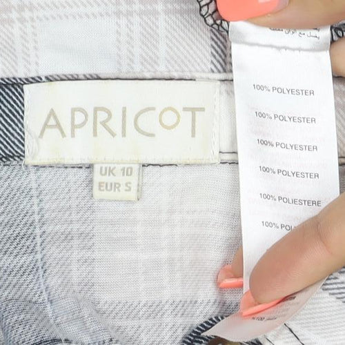 Apricot Women’s Grey Plaid Button-Up Shirt UK 10 Long Sleeve Pockets