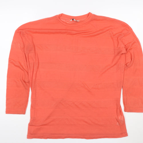 Next Women Orange UK 10 Mesh Stripe Long Sleeve Crew Neck T-Shirt