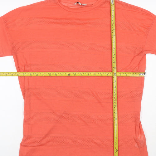 Next Women Orange UK 10 Mesh Stripe Long Sleeve Crew Neck T-Shirt