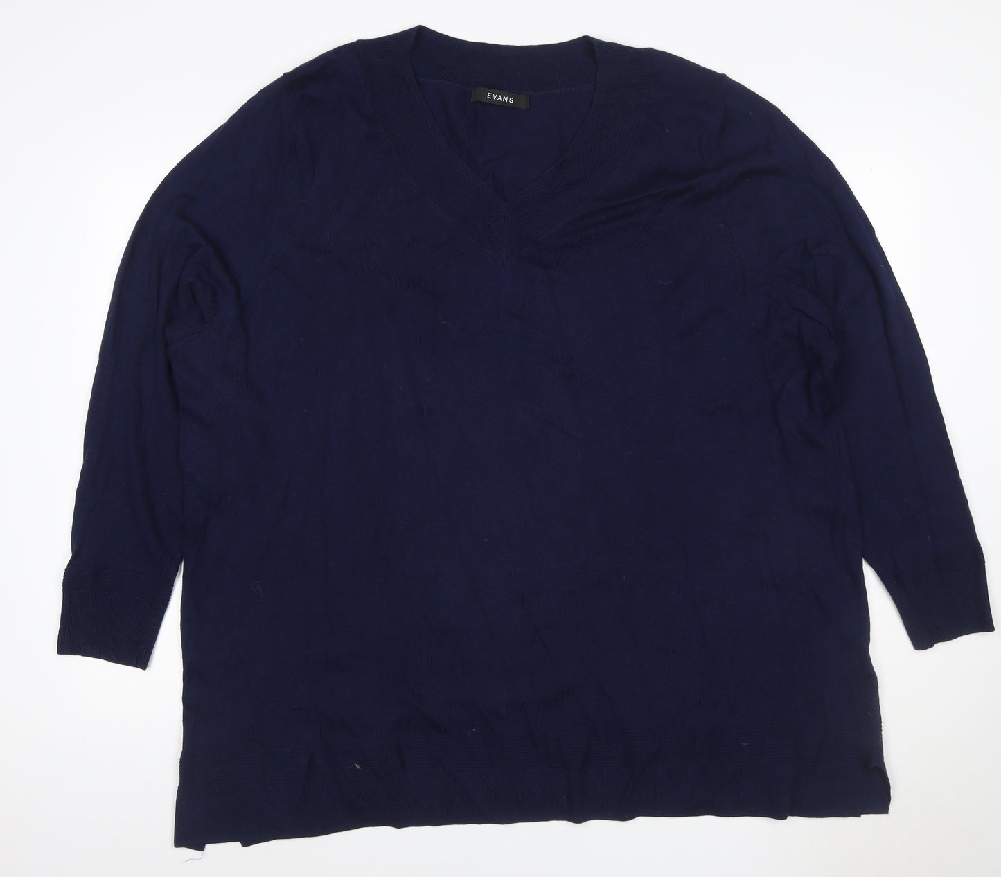 Evans Women’s Navy V-Neck Cotton Blend Knit Jumper UK 26