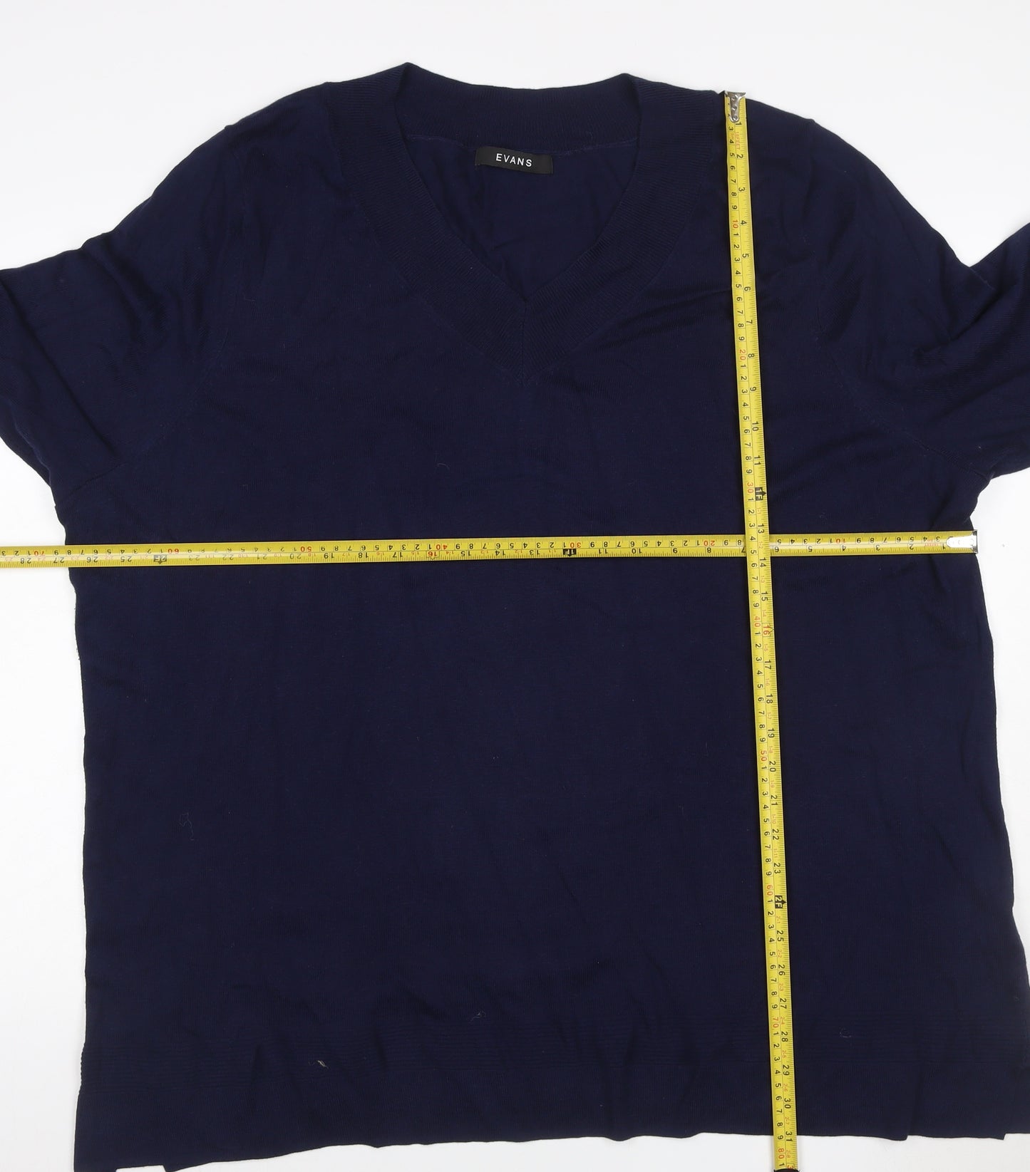 Evans Women’s Navy V-Neck Cotton Blend Knit Jumper UK 26
