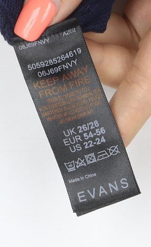 Evans Women’s Navy V-Neck Cotton Blend Knit Jumper UK 26
