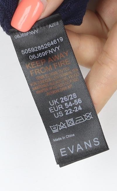Evans Women’s Navy V-Neck Cotton Blend Knit Jumper UK 26