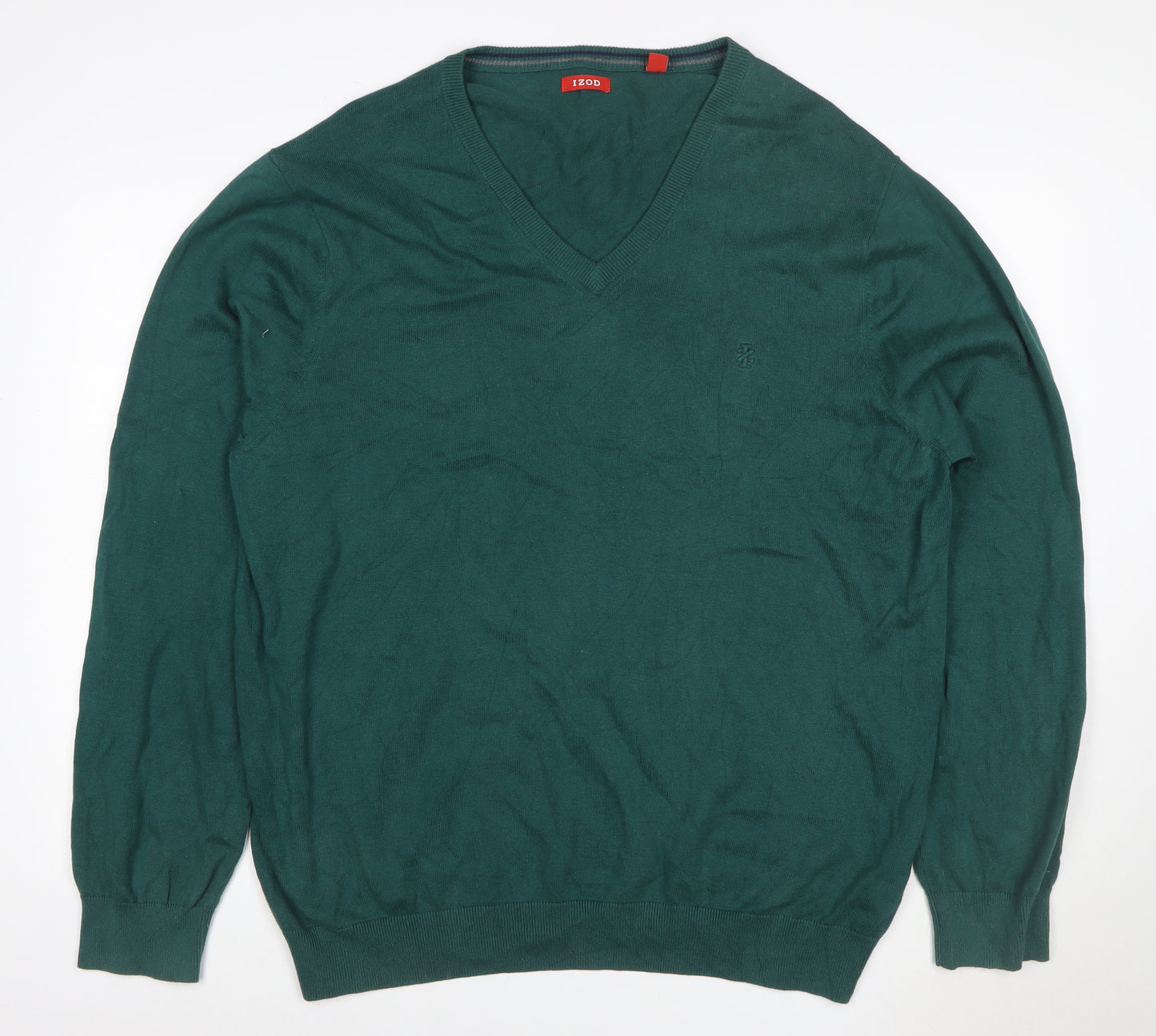 IZOD Men’s Green XL V-Neck Cotton Knit Pullover Jumper Logo