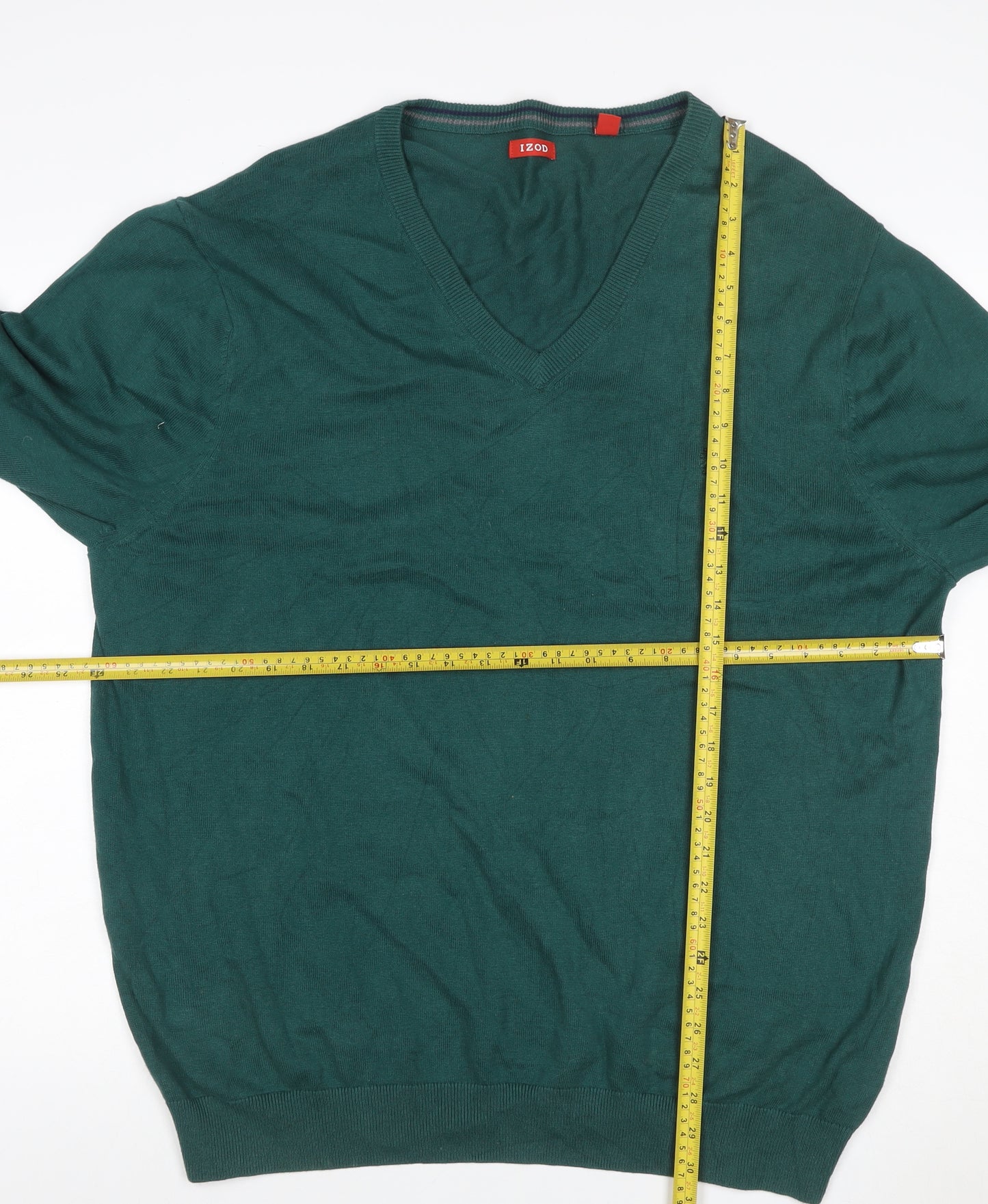 IZOD Men’s Green XL V-Neck Cotton Knit Pullover Jumper Logo