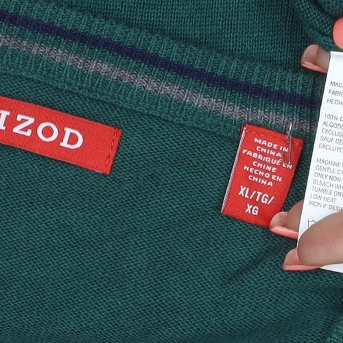 IZOD Men’s Green XL V-Neck Cotton Knit Pullover Jumper Logo