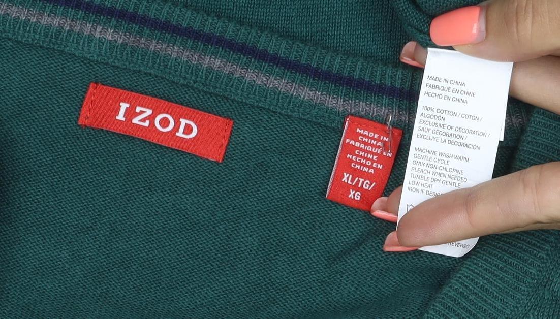 IZOD Men’s Green XL V-Neck Cotton Knit Pullover Jumper Logo