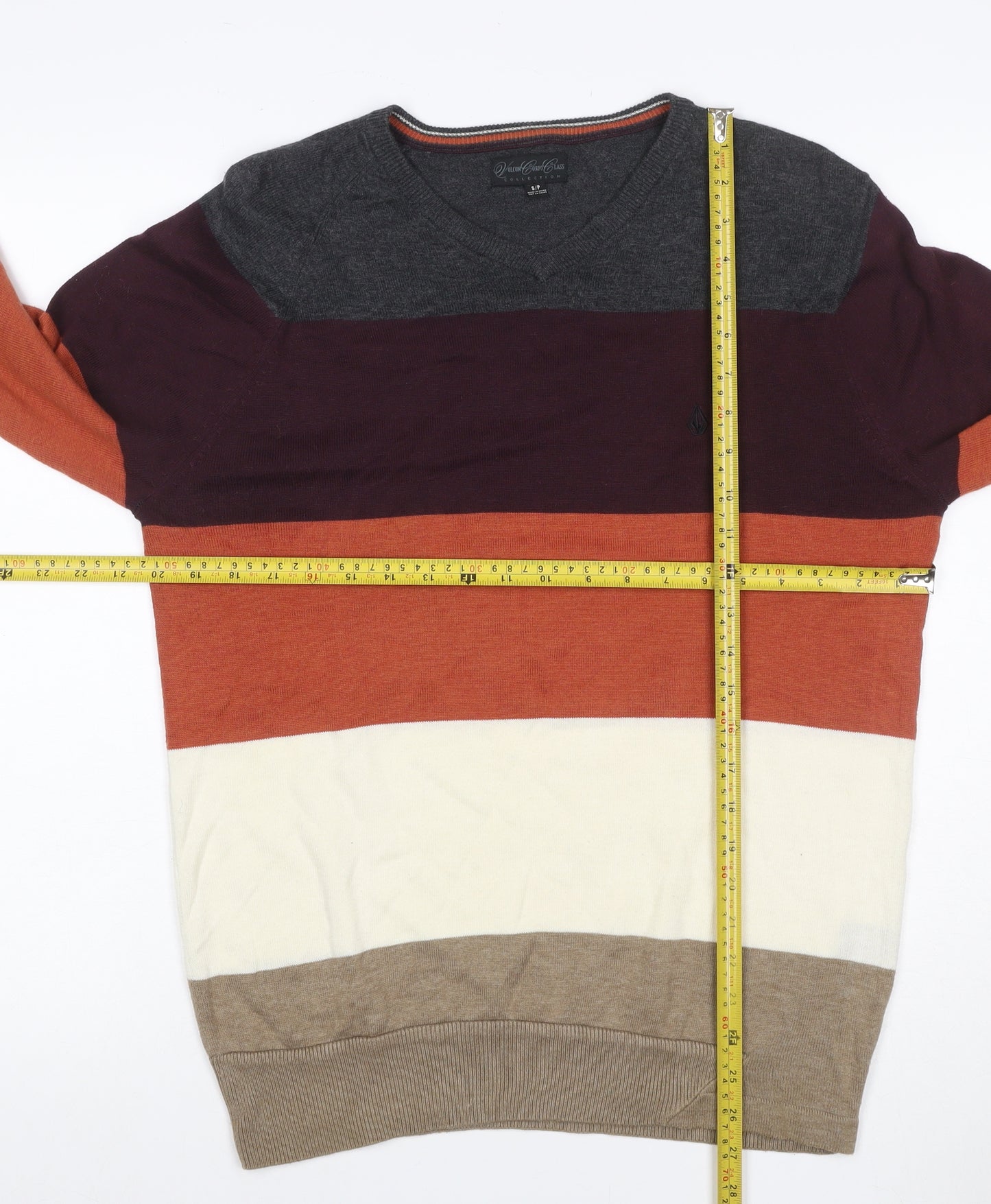 Volcom Men's Multicoloured S Colour Block V-Neck Knit Pullover Jumper
