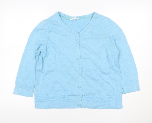 White Stuff Women Blue UK 12 Cotton Knit Button Cardigan