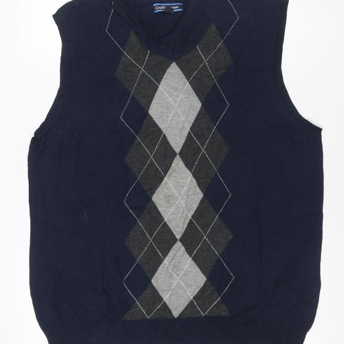 Croft & Barrow Men's Navy Argyle V-Neck Knit Vest Size L Rayon Blend