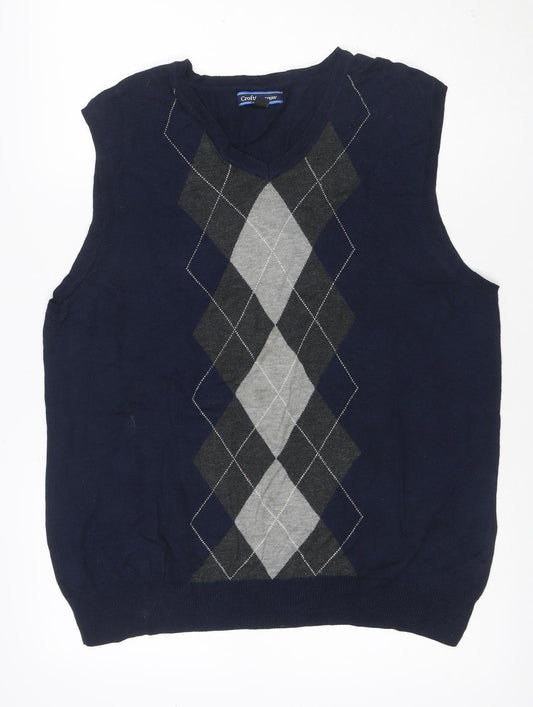 Croft & Barrow Men's Navy Argyle V-Neck Knit Vest Size L Rayon Blend
