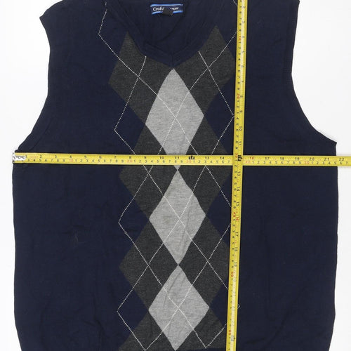 Croft & Barrow Men's Navy Argyle V-Neck Knit Vest Size L Rayon Blend
