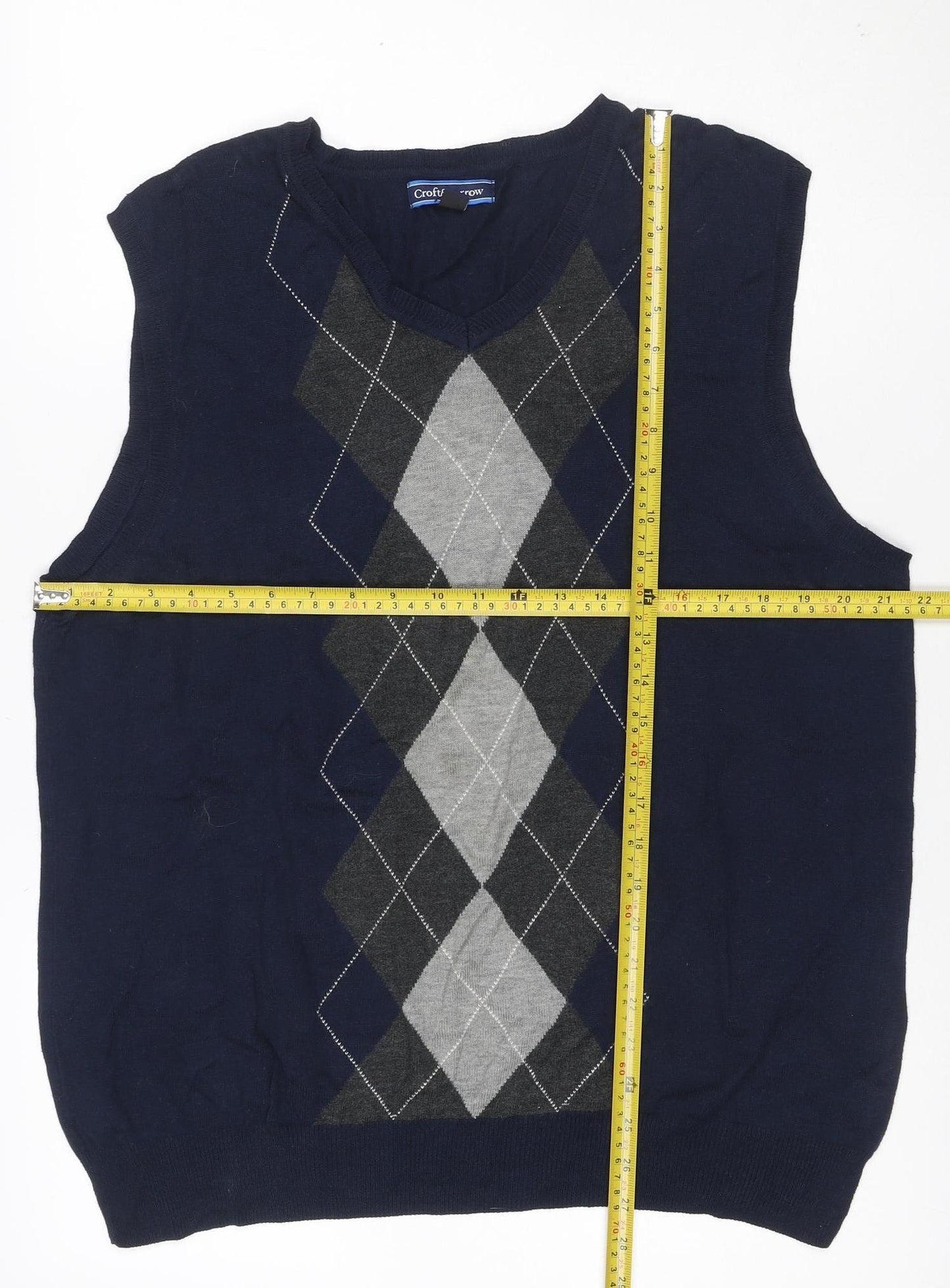 Croft & Barrow Men's Navy Argyle V-Neck Knit Vest Size L Rayon Blend