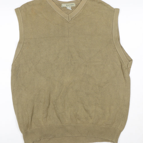 Basic Equipment Men’s Beige Cotton V-Neck Knit Sleeveless Jumper Vest L