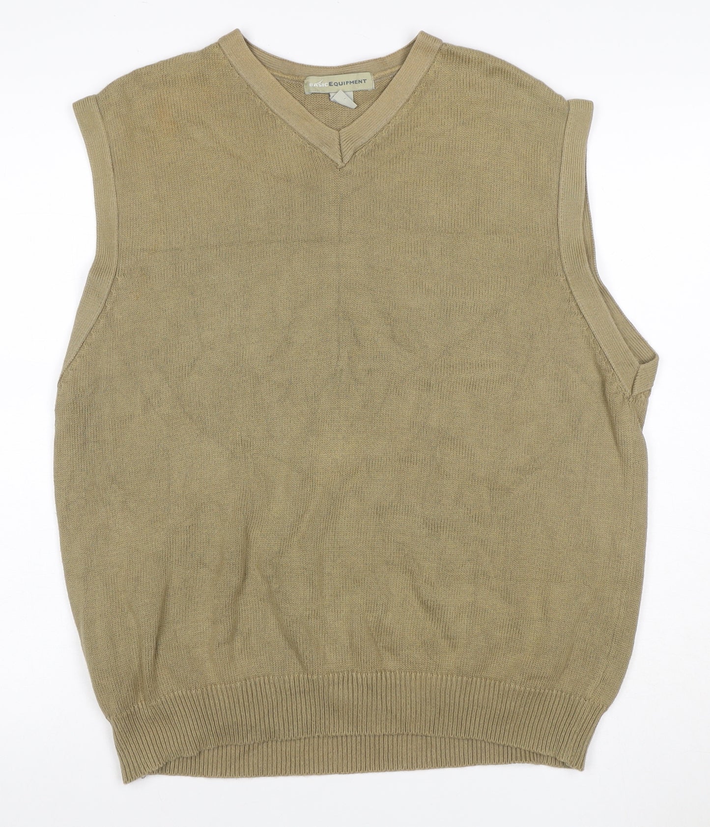 Basic Equipment Men’s Beige Cotton V-Neck Knit Sleeveless Jumper Vest L