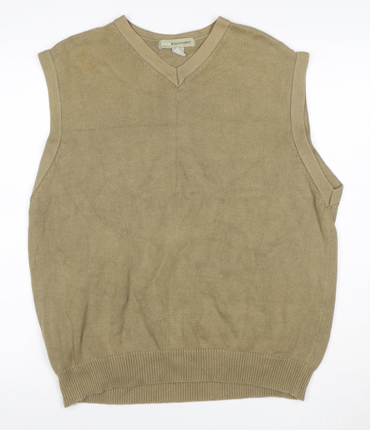 Basic Equipment Men’s Beige Cotton V-Neck Knit Sleeveless Jumper Vest L