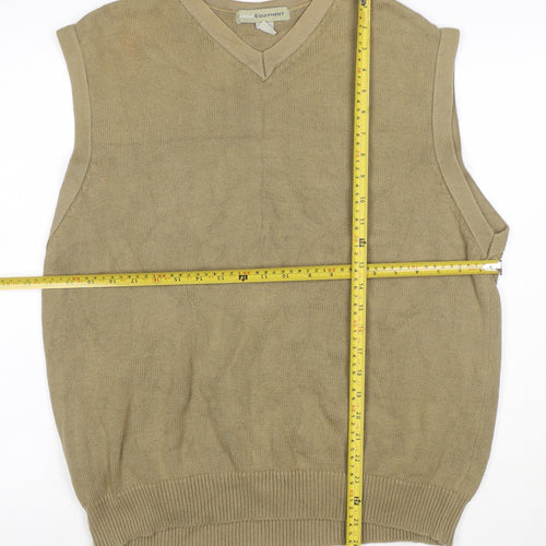 Basic Equipment Men’s Beige Cotton V-Neck Knit Sleeveless Jumper Vest L