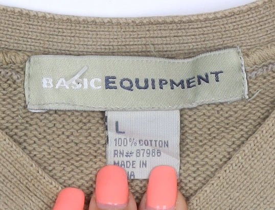 Basic Equipment Men’s Beige Cotton V-Neck Knit Sleeveless Jumper Vest L