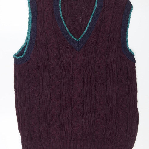 R.T.W. Mens Burgundy Cable Knit Cotton Blend Sleeveless Vest M