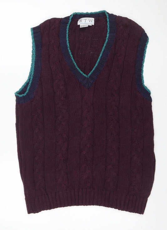 R.T.W. Mens Burgundy Cable Knit Cotton Blend Sleeveless Vest M
