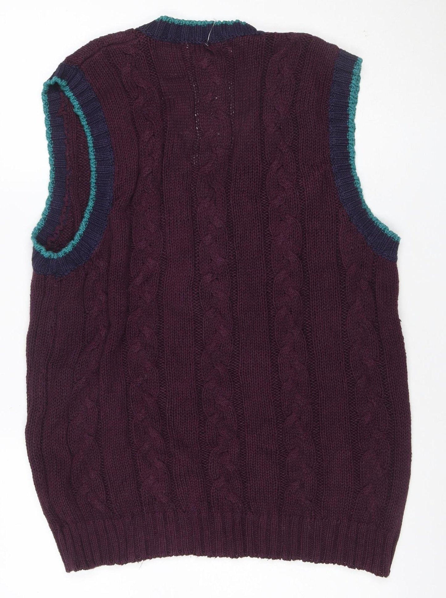 R.T.W. Mens Burgundy Cable Knit Cotton Blend Sleeveless Vest M