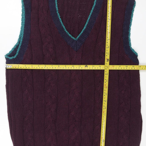 R.T.W. Mens Burgundy Cable Knit Cotton Blend Sleeveless Vest M