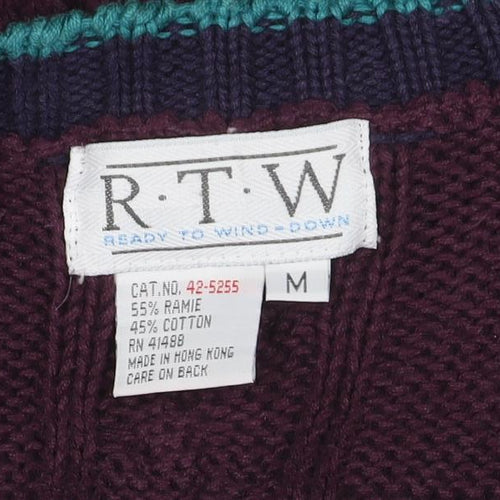 R.T.W. Mens Burgundy Cable Knit Cotton Blend Sleeveless Vest M