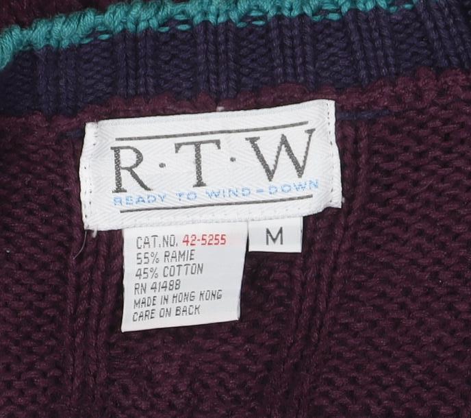 R.T.W. Mens Burgundy Cable Knit Cotton Blend Sleeveless Vest M