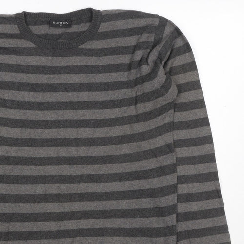 Burton Men’s Grey Striped Crew Neck Knit Jumper Size M
