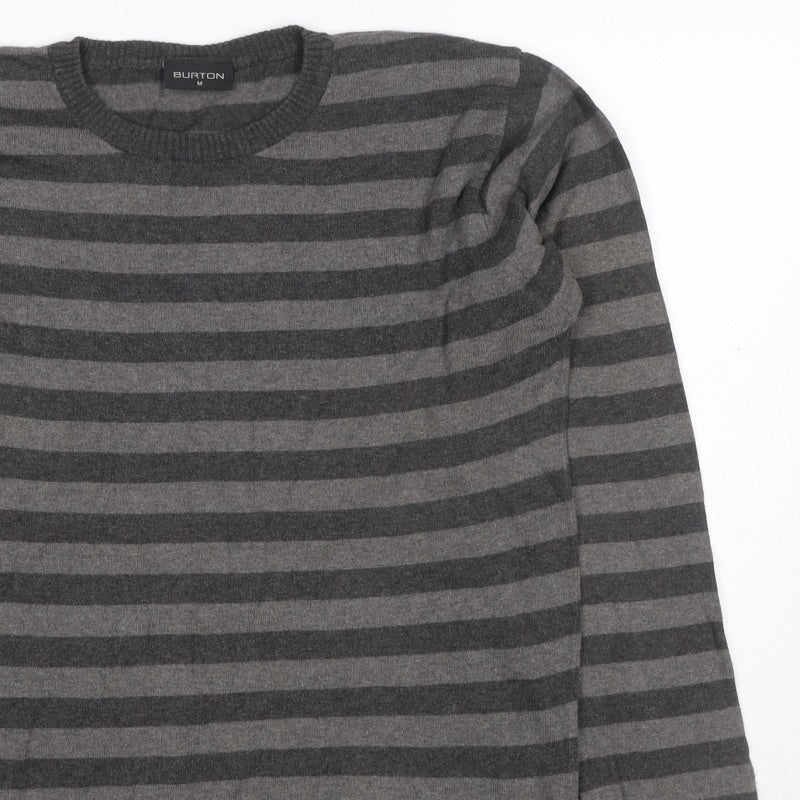Burton Men’s Grey Striped Crew Neck Knit Jumper Size M