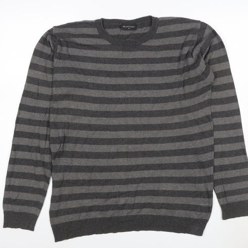 Burton Men’s Grey Striped Crew Neck Knit Jumper Size M