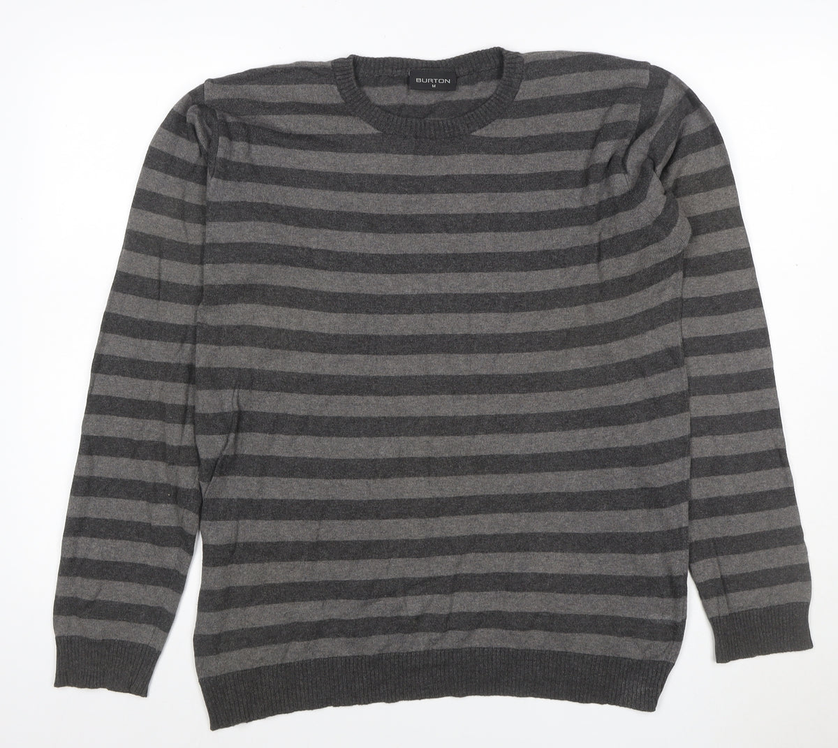 Burton Men’s Grey Striped Crew Neck Knit Jumper Size M