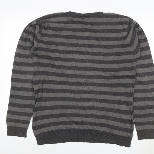 Burton Men’s Grey Striped Crew Neck Knit Jumper Size M