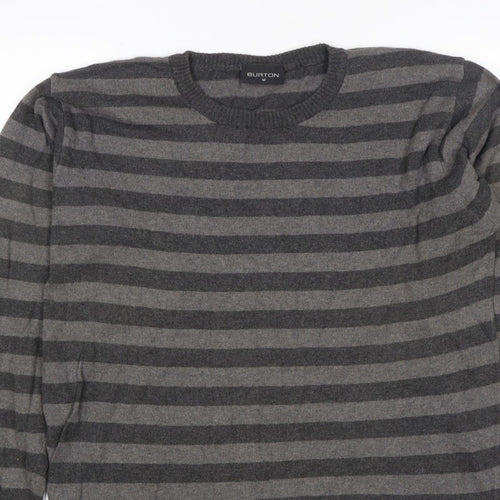 Burton Men’s Grey Striped Crew Neck Knit Jumper Size M