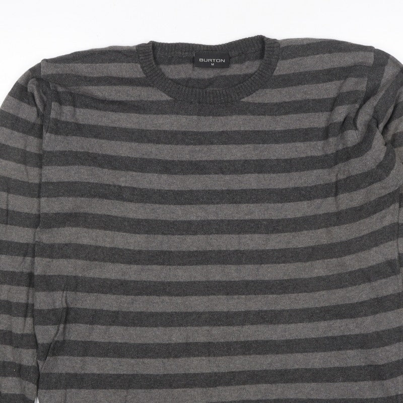 Burton Men’s Grey Striped Crew Neck Knit Jumper Size M