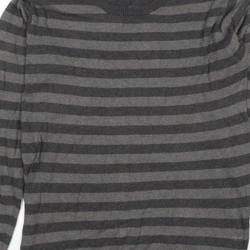 Burton Men’s Grey Striped Crew Neck Knit Jumper Size M