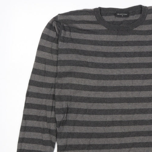 Burton Men’s Grey Striped Crew Neck Knit Jumper Size M