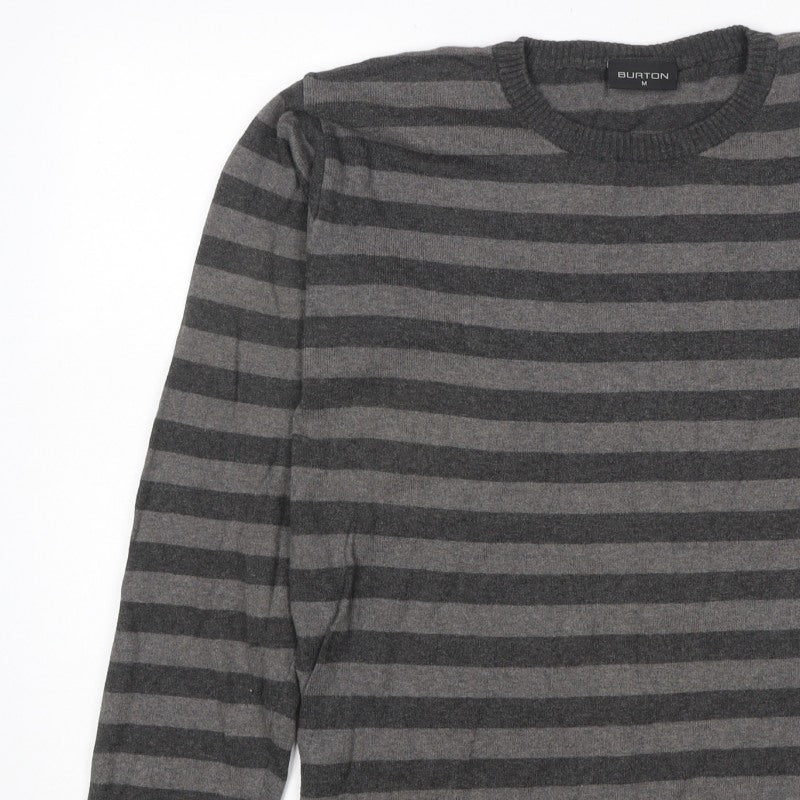 Burton Men’s Grey Striped Crew Neck Knit Jumper Size M