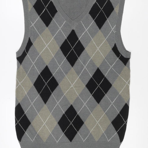 Nass Men Grey XL Argyle V-Neck Knit Sweater Vest Wool Blend