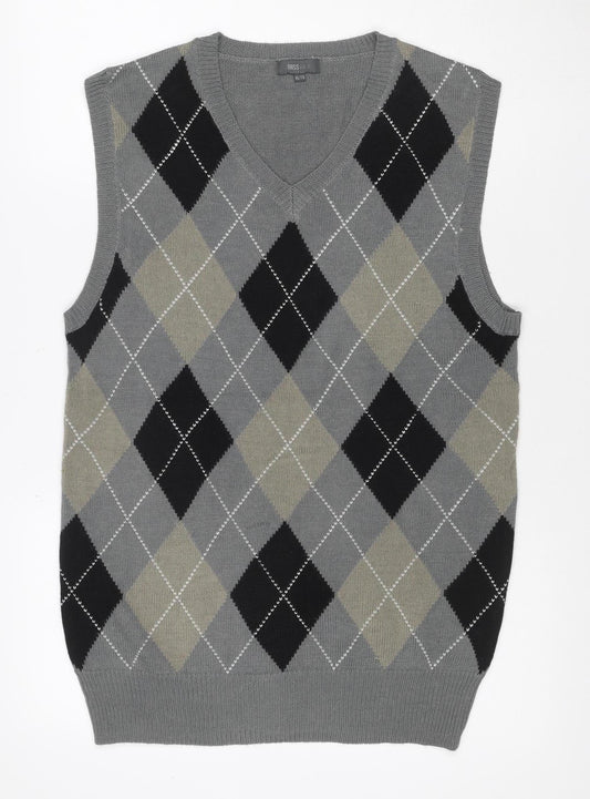 Nass Men Grey XL Argyle V-Neck Knit Sweater Vest Wool Blend
