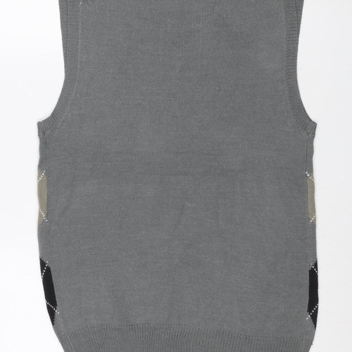 Nass Men Grey XL Argyle V-Neck Knit Sweater Vest Wool Blend