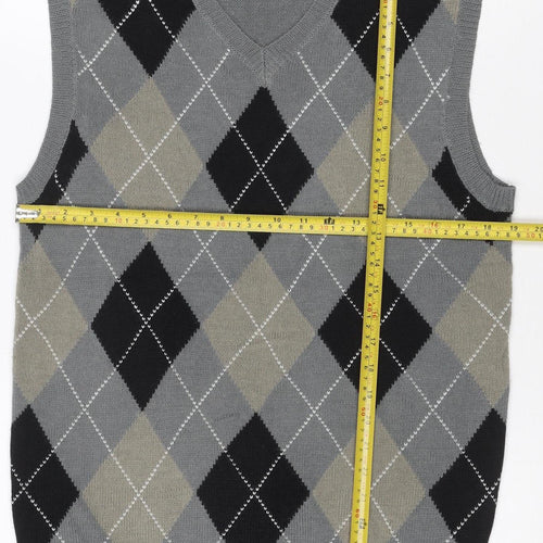 Nass Men Grey XL Argyle V-Neck Knit Sweater Vest Wool Blend