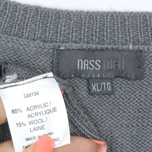 Nass Men Grey XL Argyle V-Neck Knit Sweater Vest Wool Blend